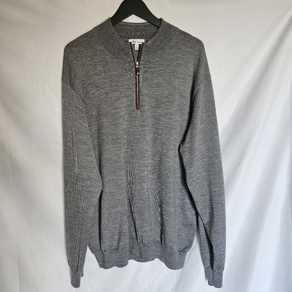 Peter Millar Other - Peter Millar Autumn Crest Suede Trim Quarter Zip XL British Grey Merino Wool